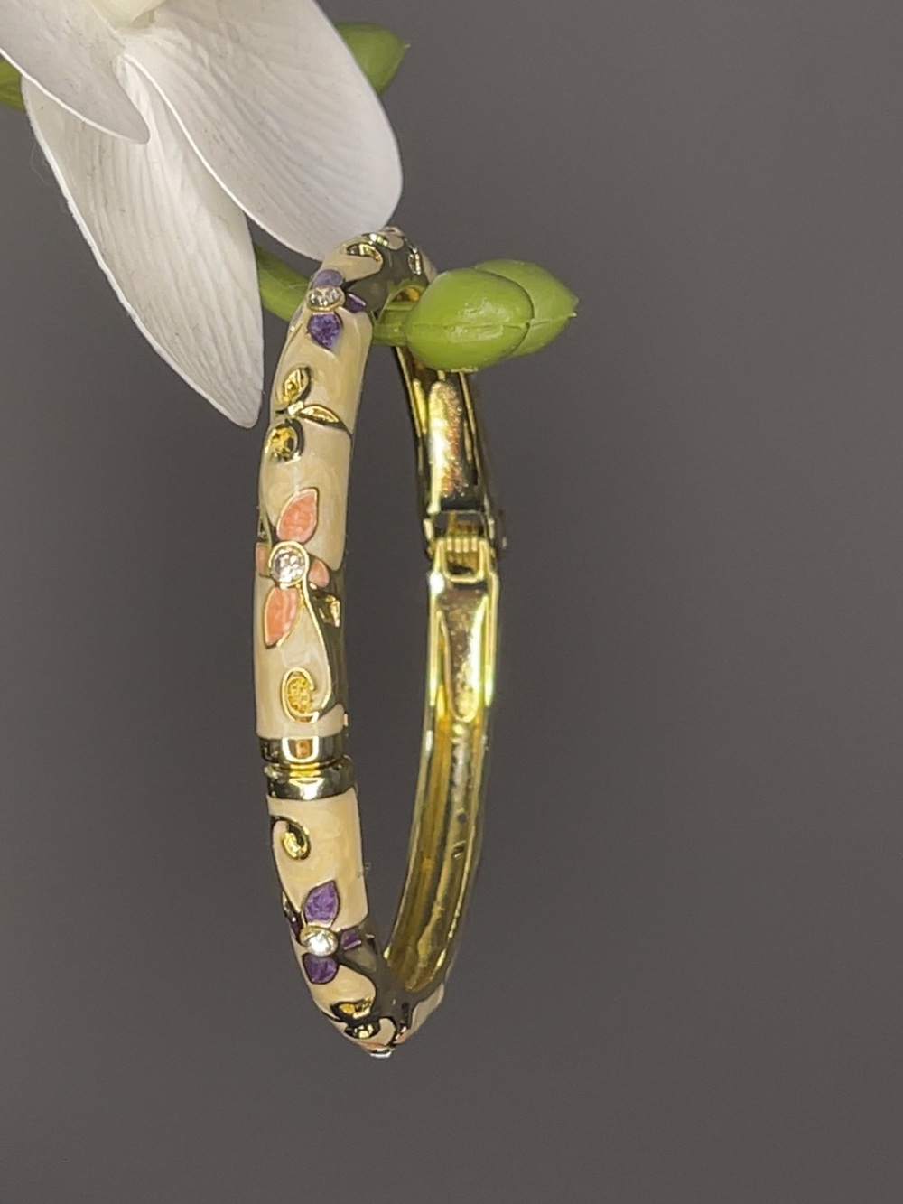 Gold Floral Hoop Earrings with Pastel Enamel Accents